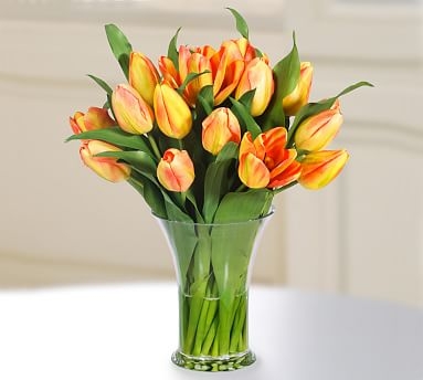 Faux Tulip in Glass Vase, Yellow/Orange - Image 0