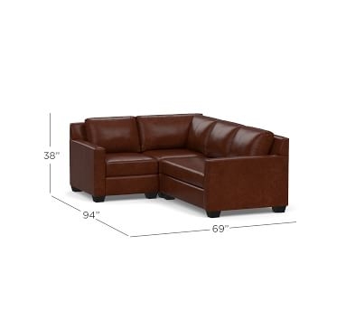 York Square Arm Leather Left Arm 3-Piece Corner Sectional with Bench Cushion, Polyester Wrapped Cushions, Leather Statesville Molasses - Image 2