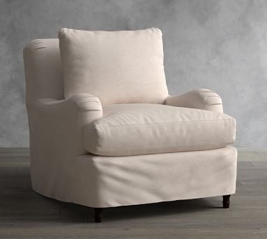 Carlisle Slipcovered Armchair, Down Blend Wrapped Cushions, Textured Twill Light Gray - Image 1