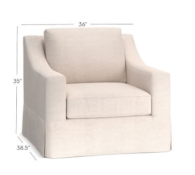 York Slope Slipcovered Swivel Armchair, Down Blend Wrapped Cushions, Premium Performance Basketweave Pebble - Image 4