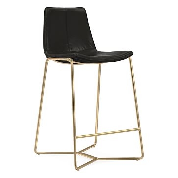 Slope Counter Stool, Leather, Black, Antique Brass - Image 0