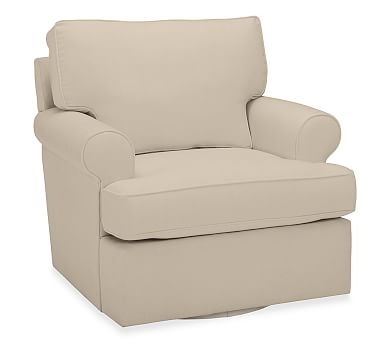 Buchanan Roll Arm Upholstered Swivel Armchair, Polyester Wrapped Cushions, Twill Parchment - Image 2