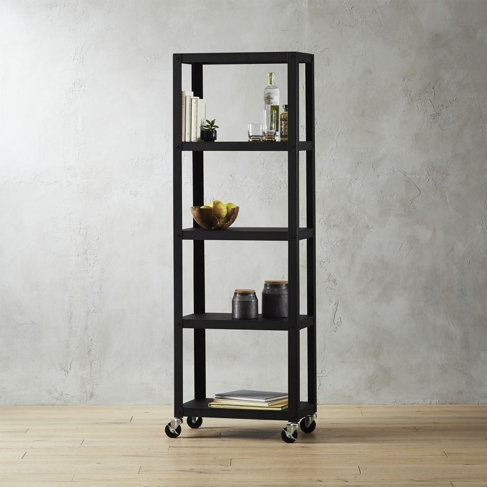 Go-Cart Black Five-Shelf Rolling Bookcase - Image 0