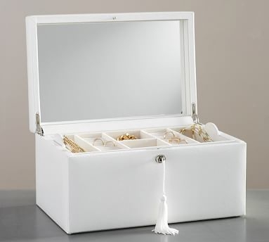 Personalized McKenna Leather Large Jewelry Box, Gray - Image 3