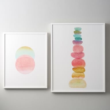 Rainbow Round Abstract Stones Framed Art, Natural Frame, 20"x25" - Image 2