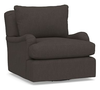 Carlisle Upholstered Swivel Armchair, Polyester Wrapped Cushions, Textured Twill Charcoal - Image 0