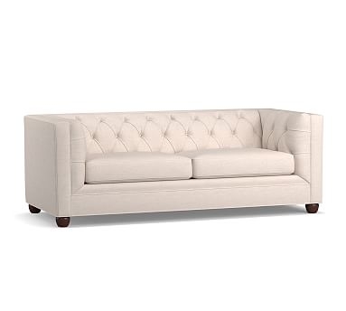 Chesterfield Square Arm Upholstered Sofa 83.5", Polyester Wrapped Cushions, Brushed Crossweave Navy - Image 1