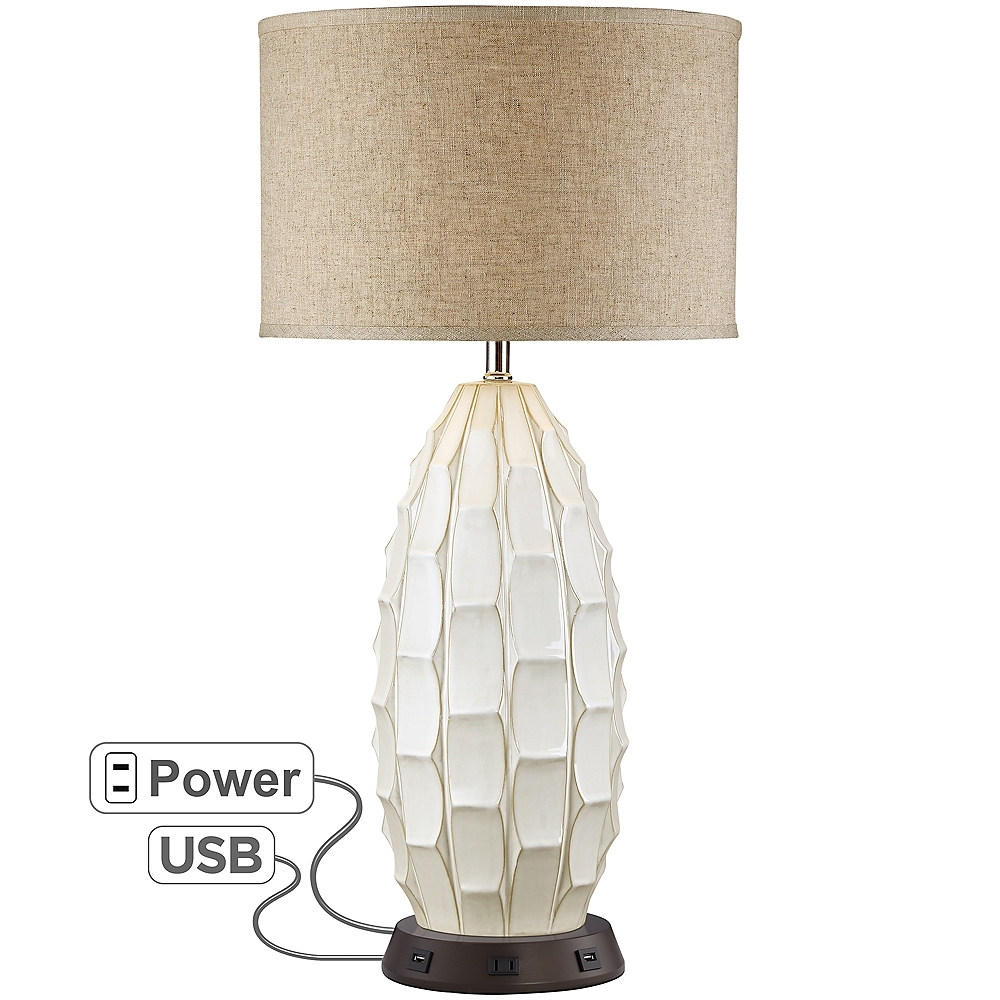 Cosgrove Oval White Ceramic Table Lamp with USB Workstation Base - Style # 68V64 - Image 1