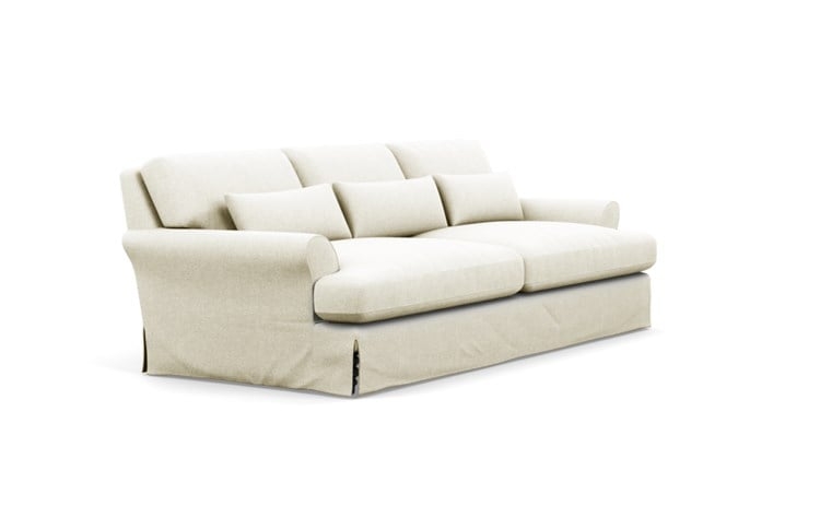 Maxwell Slipcovered Sofa with White Vanilla Fabric and Oiled Walnut with Brass Cap legs - Image 1