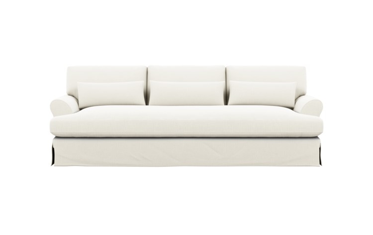 Maxwell Slipcovered Sofa with Ivory Fabric and Oiled Walnut with Brass Cap legs - Image 0