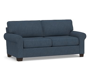 Buchanan Roll Arm Upholstered Loveseat 79", Polyester Wrapped Cushions, Performance Heathered Tweed Indigo - Image 0