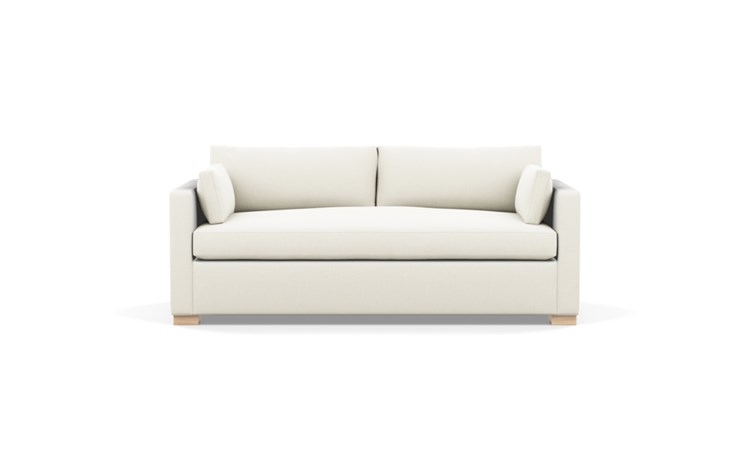 Charly Sleeper Sleeper Sofa with Chalk Heathered Weave double down cushions, and Natural Oak legs - Image 0