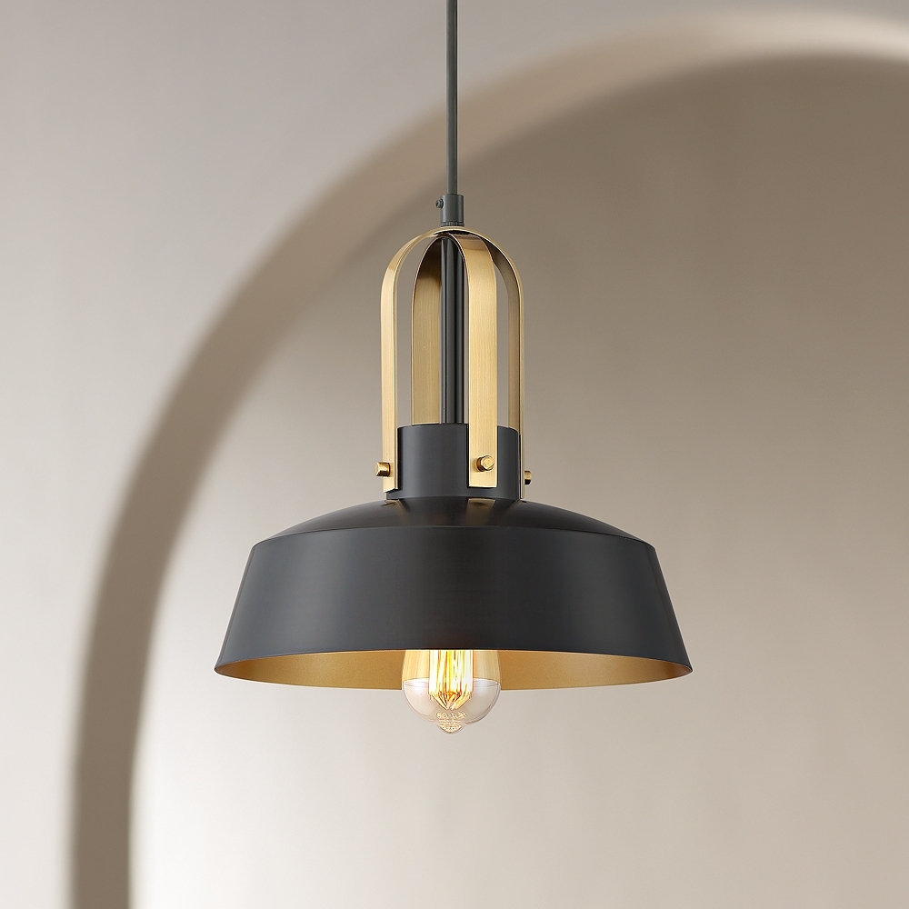 Possini Euro Harmonic 12" Wide Black and Warm Brass Mini Pendant Light - Image 0
