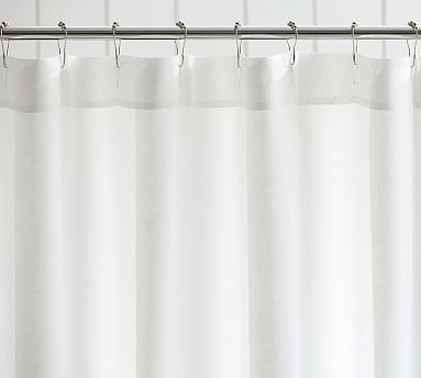Belgian Flax Linen Hemstitch Shower Curtain, 72", White - Image 2