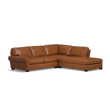Turner Roll Arm Leather Left 3-Piece Bumper Sectional, Down Blend Wrapped Cushions, Vintage Caramel - Image 2