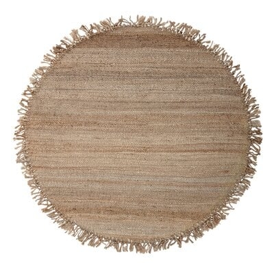 4' Round Handwoven Brown Jute Rug With Fringe - Image 0