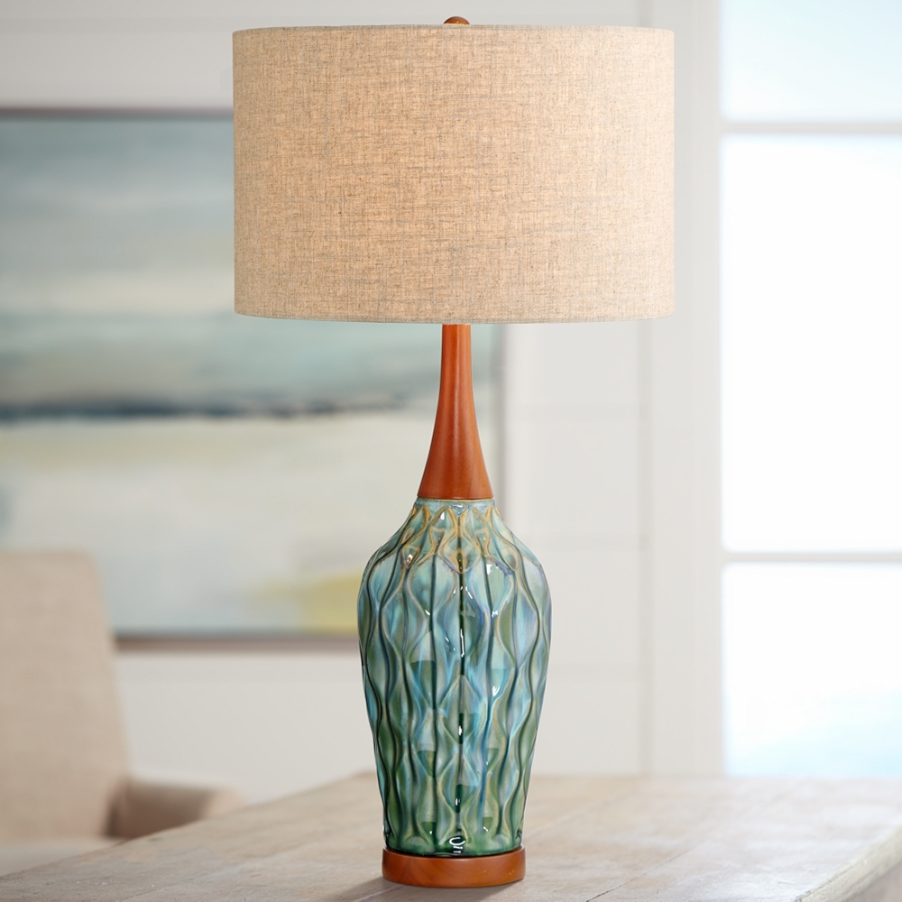 360 Lighting Rocco 30" High Mid-Century Modern Blue Ceramic Table Lamp - Image 0