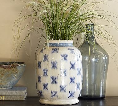 Blue Ikat Terra Cotta Vase - Image 0