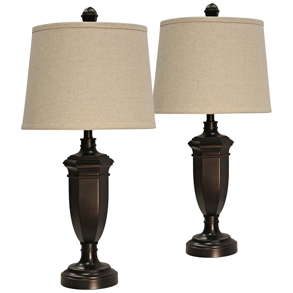 Madison Bronze Table Lamp with Beige Hardback Shade Set of 2 - Style # 60X18 - Image 0