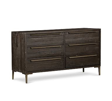 Braden Reclaimed Wood Extra Wide Dresser, Dark Carbon/Antique Brass - Image 0