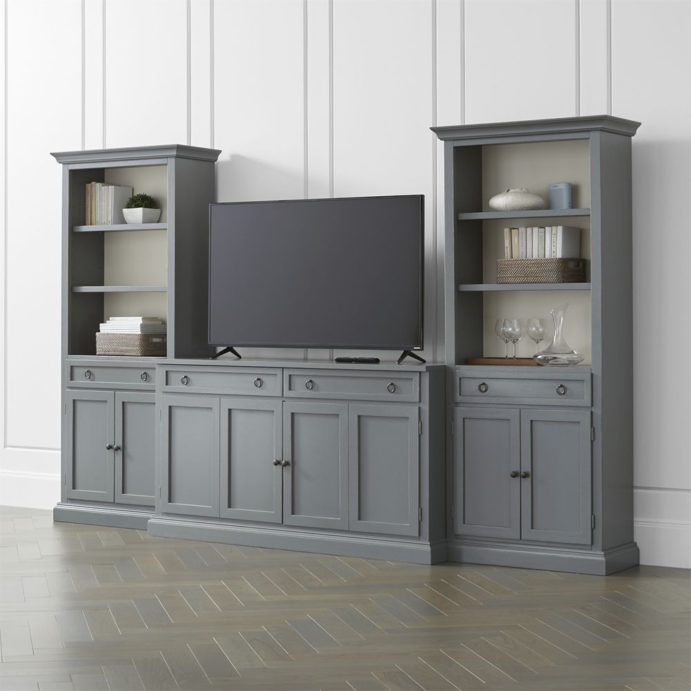Cameo 3-Piece Modular Grey Media Entertainment Center with Storage Bookcases - Image 0