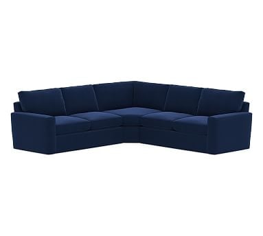 Pearce Square Arm Slipcovered 3-Piece L-Shaped Wedge Sectional, Down Blend Wrapped Cushions, Performance Everydayvelvet(TM) Navy - Image 0