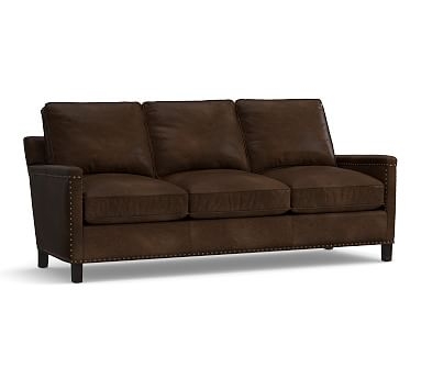 Tyler Leather Sofa with Bronze Nailheads, Down Blend Wrapped Cushions, Leather Vintage Cocoa - Image 2
