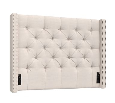 Harper Upholstered Tufted Low Headboard with Pewter Nailheads, King, Performance Twill Warm White - Image 2