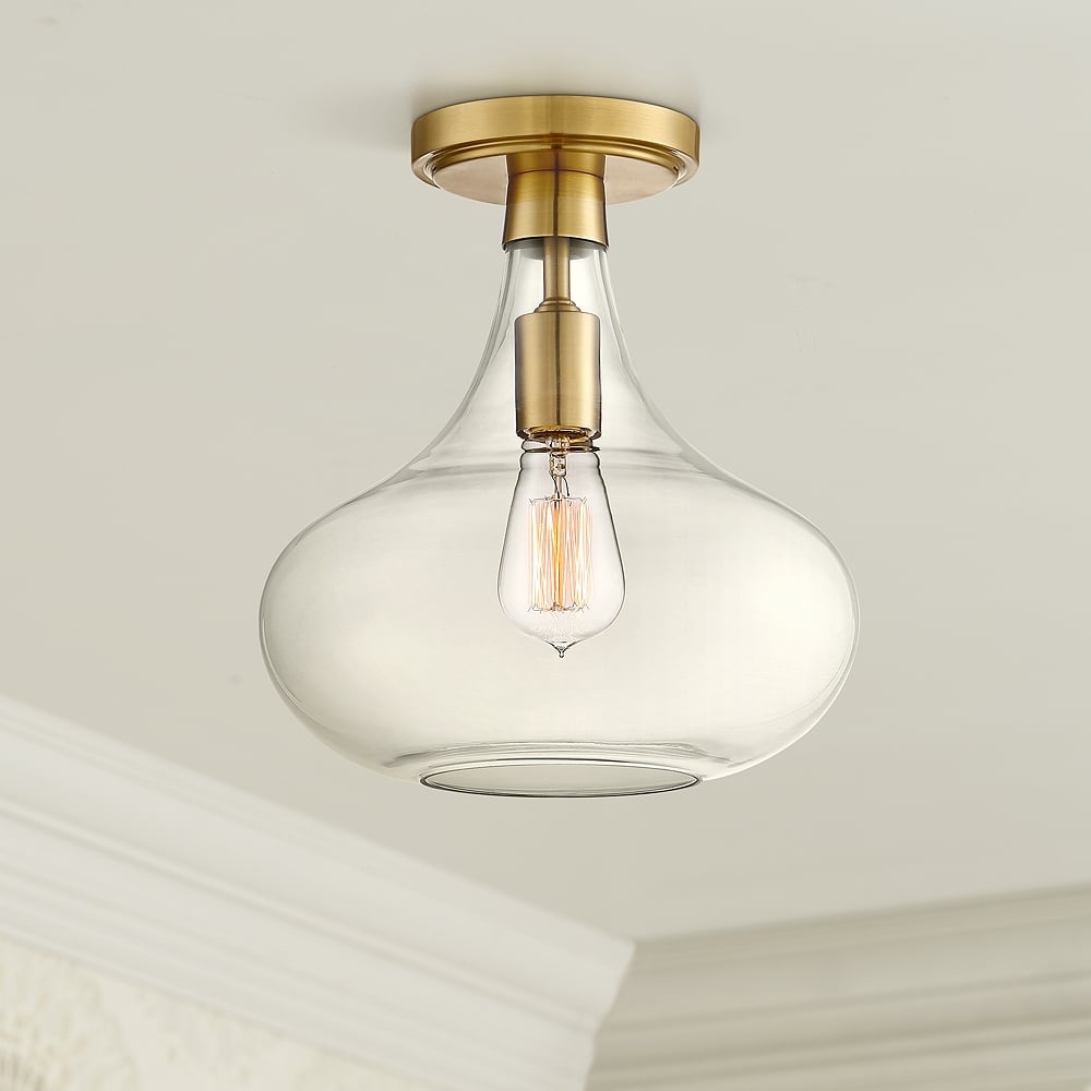 Possini Euro Cecil 11" Wide Warm Antique Brass Ceiling Light - Image 0