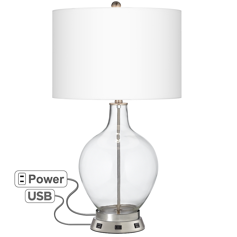 Color Plus Ovo 28 1/2" Clear Glass Fillable Table Lamp with USB Base - Image 0