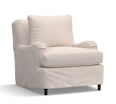 Carlisle Slipcovered Armchair, Down Blend Wrapped Cushions, Textured Twill Light Gray - Image 4