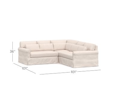 York Roll Arm Slipcovered Deep Seat 3-Piece L-Shaped Corner Sectional, Down Blend Wrapped Cushions, Performance Twill Warm White - Image 3