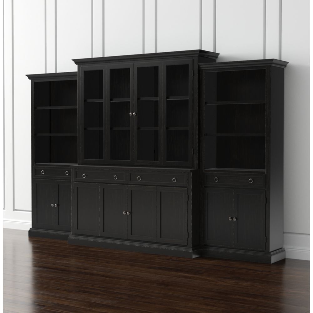 Cameo 4-Piece Modular Bruno Black Glass Door Wall Unit with Storage Bookcases - Image 0
