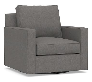 Cameron Square Arm Upholstered Swivel Armchair, Polyester Wrapped Cushions, Performance Brushed Basketweave Slate - Image 2