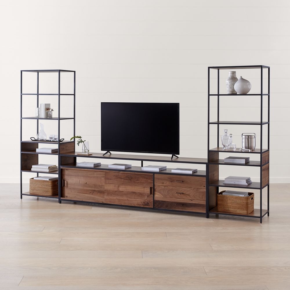 Knox Black 90" Industrial Media Console with 2 Tall Open Bookcases - Image 0
