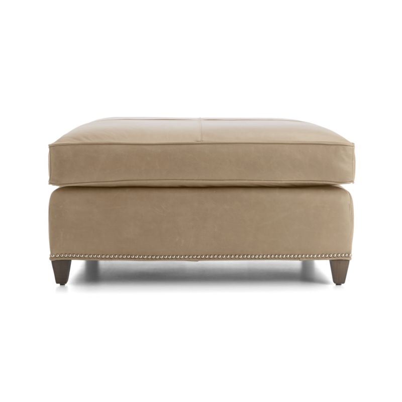 Dryden Leather Square Cocktail Ottoman with Nailheads - Image 1