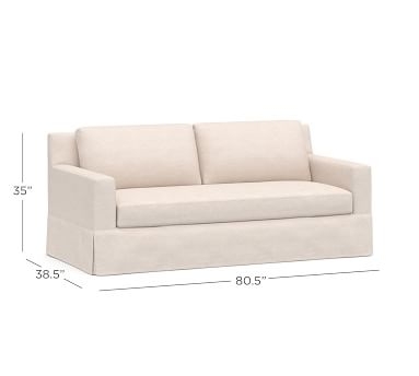 York Square Arm Slipcovered Grand Sofa 95" 2x1, Down Blend Wrapped Cushions, Performance Chateau Basketweave Oatmeal - Image 1