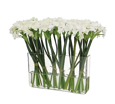 Faux Narcissus In Planter Vase, White, 14" - Image 0
