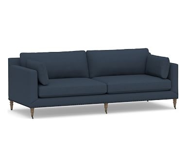 Tallulah Upholstered Grand Sofa 95", Down Blend Wrapped Cushions, Brushed Crossweave Navy - Image 0