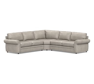 Pearce Roll Arm Leather 3-Piece L-Shaped Wedge Sectional, Polyester Wrapped Cushions, Statesville Pebble - Image 2