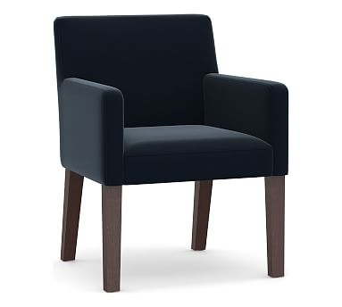 PB Classic Square Arm Upholstered Dining Armchair, Espresso Frame, Performance Plush Velvet Navy - Image 0