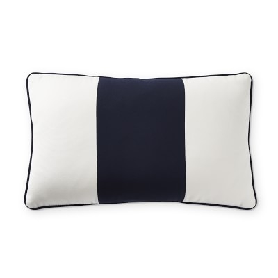 Sunbrella Outdoor Wide Stripe Lumbar Pillow Cover, 14" X 22", Navy - Image 0