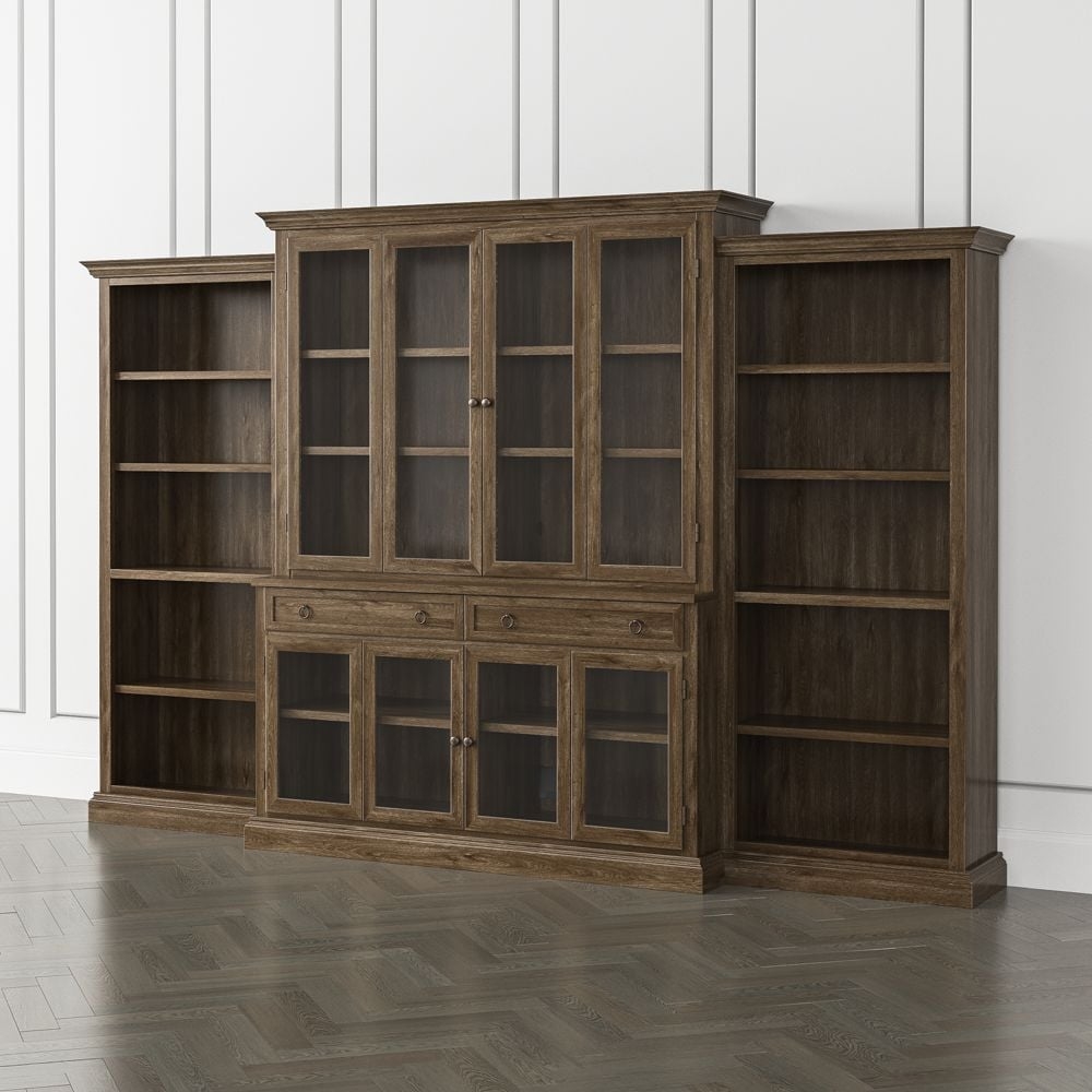 Cameo Nero Noce 4-Piece Glass Door Wall Unit with Open Bookcase - Image 0