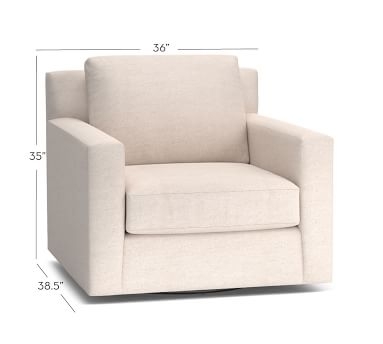 York Square Arm Upholstered Swivel Armchair, Down Blend Wrapped Cushions, Performance Twill Warm White - Image 1