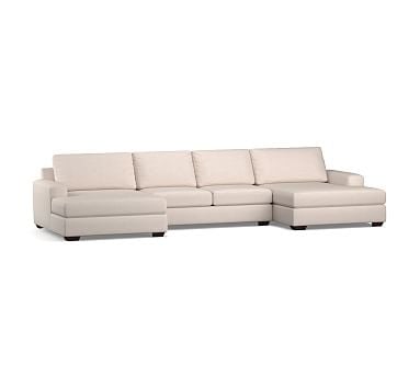 Big Sur Square Arm Upholstered U-Double Chaise Sofa Sectional with Bench Cushion, Down Blend Wrapped Cushions, Performance Chateau Basketweave Ivory - Image 0