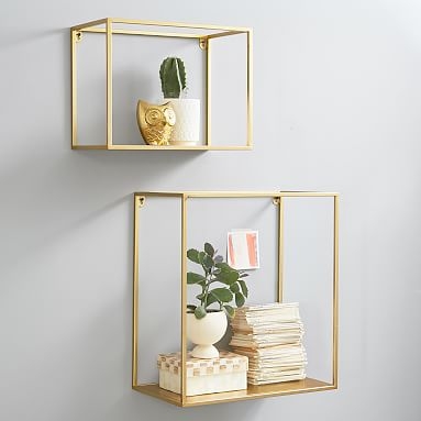 Open Cube Shelves, Set of 2, Gold - Image 0