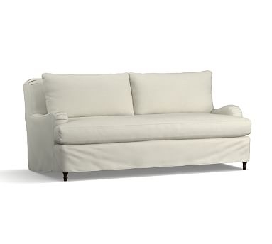 Carlisle Slipcovered Sofa 80" with Bench Cushion, Down Blend Wrapped Cushions, Premium Performance Basketweave Pebble - Image 0
