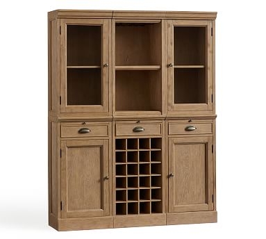 6-Piece Modular Bar Wall Unit (2 Wood Door Cabinet & 1 Wine Grid Base, 2 Glass Door & 1 Open Hutch), Seadrift - Image 2