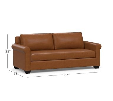 York Roll Arm Leather Loveseat, Down Blend Wrapped Cushions, Nubuck Graystone - Image 3