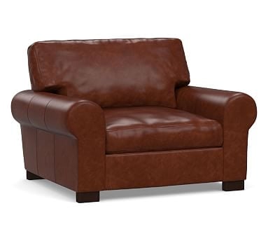 Turner Roll Arm Leather Grand Armchair 48", Down Blend Wrapped Cushions, Statesville Molasses - Image 1